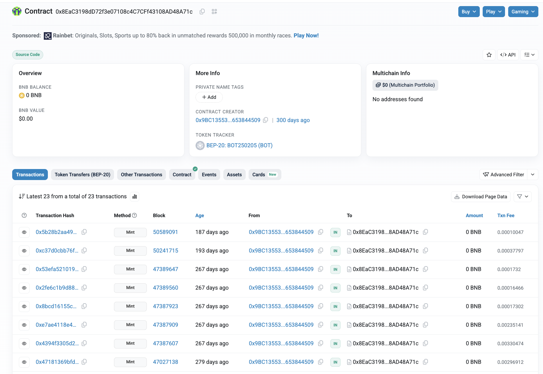 BOT250205 Contract on BSCScan
