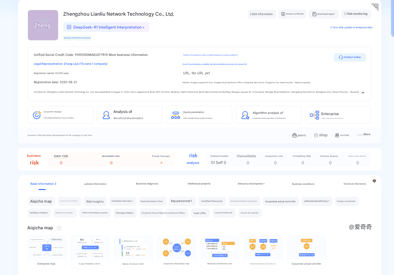 Zhengzhou Lianliu Network Technology — Aiqicha registration
