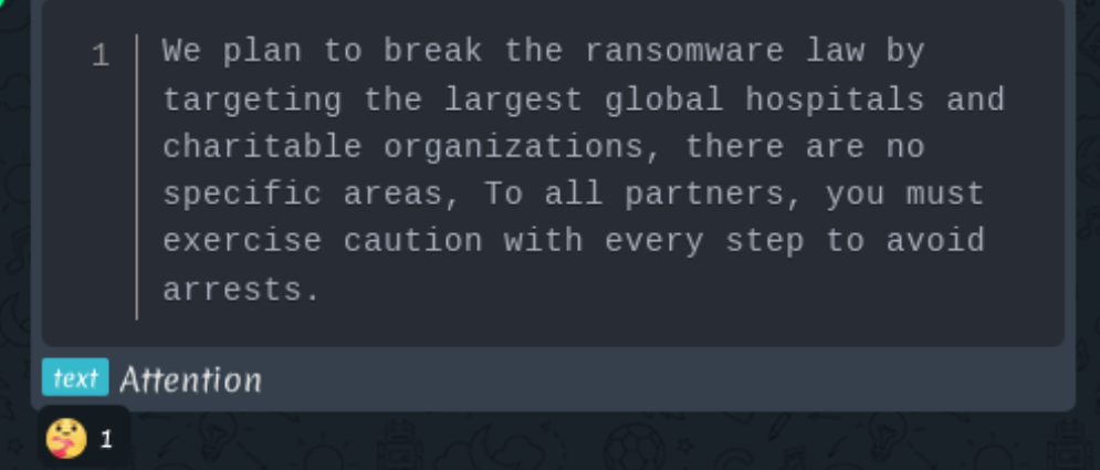 Nova Ransomware group chat announcement